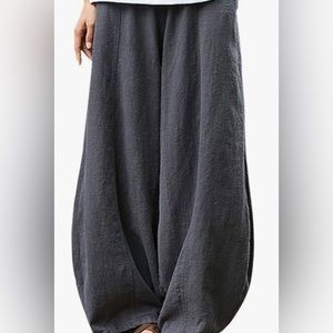Casual Cotton Linen Baggy Pants with Elastic Waist Relax Fit Lantern Trouser